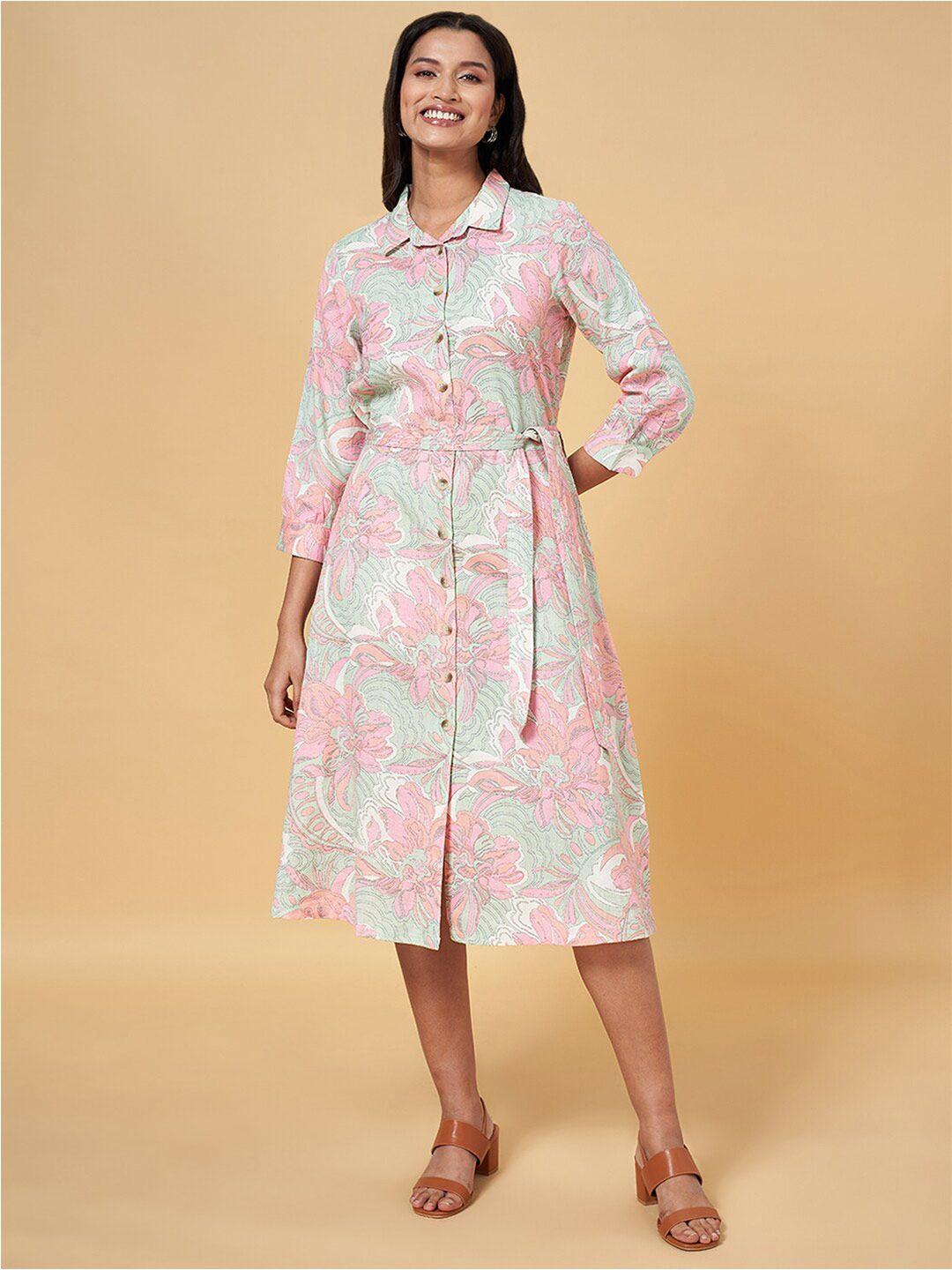 AKKRITI BY PANTALOONS Floral Printed Cuffed Sleeves Shirt Midi Dress