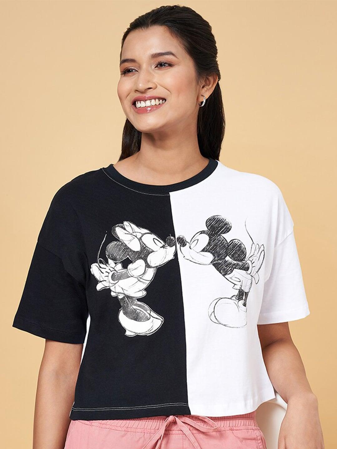 Honey by Pantaloons Mickey & Minnie Mouse Printed Cotton Boxy Top