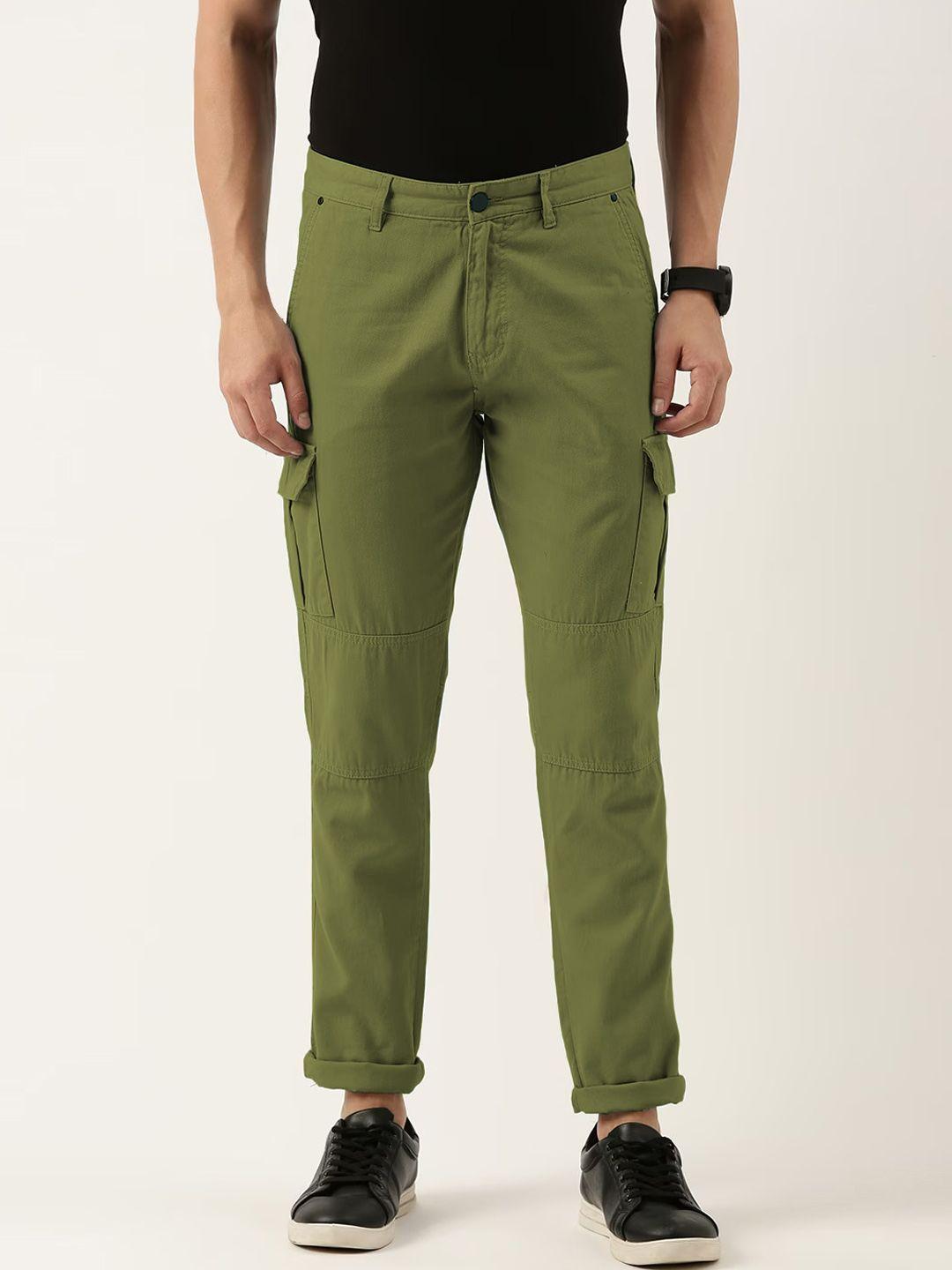 ivoc-men-mid-rise-plain-pure-cotton-slim-fit-cargos-trousers