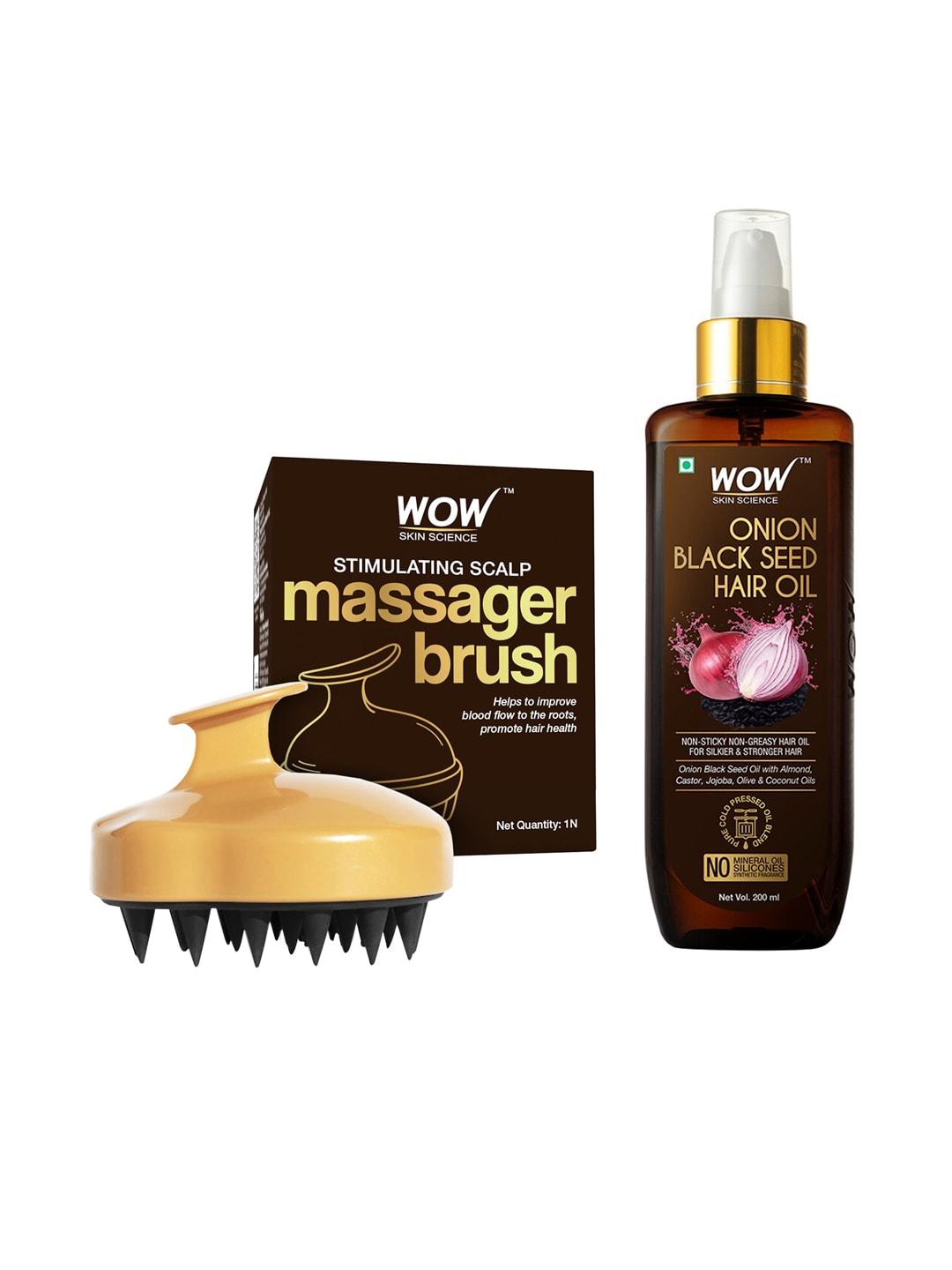 WOW SKIN SCIENCE Onion Hair Oil 200ml with Stimulating Scalp Massager Hair Brush