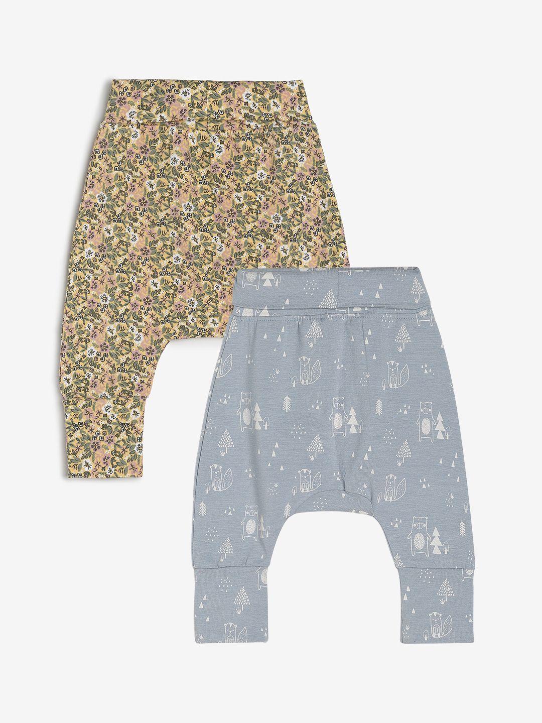 chayim-infants-pack-of-2-floral-printed-mid-rise-plain-joggers