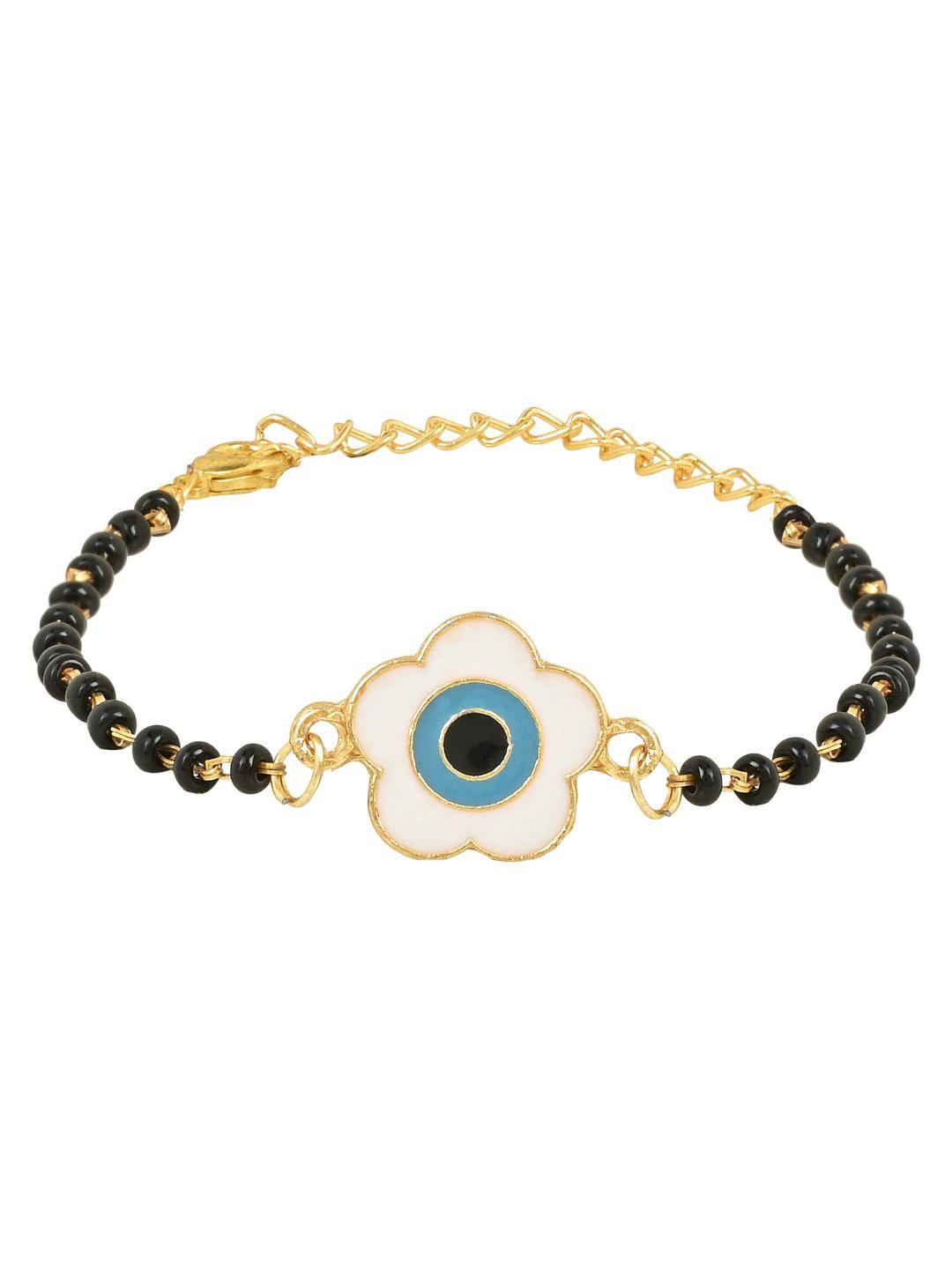 I Jewels Gold-Plated Beaded & Evil Eye Mangalsutra Link Bracelet