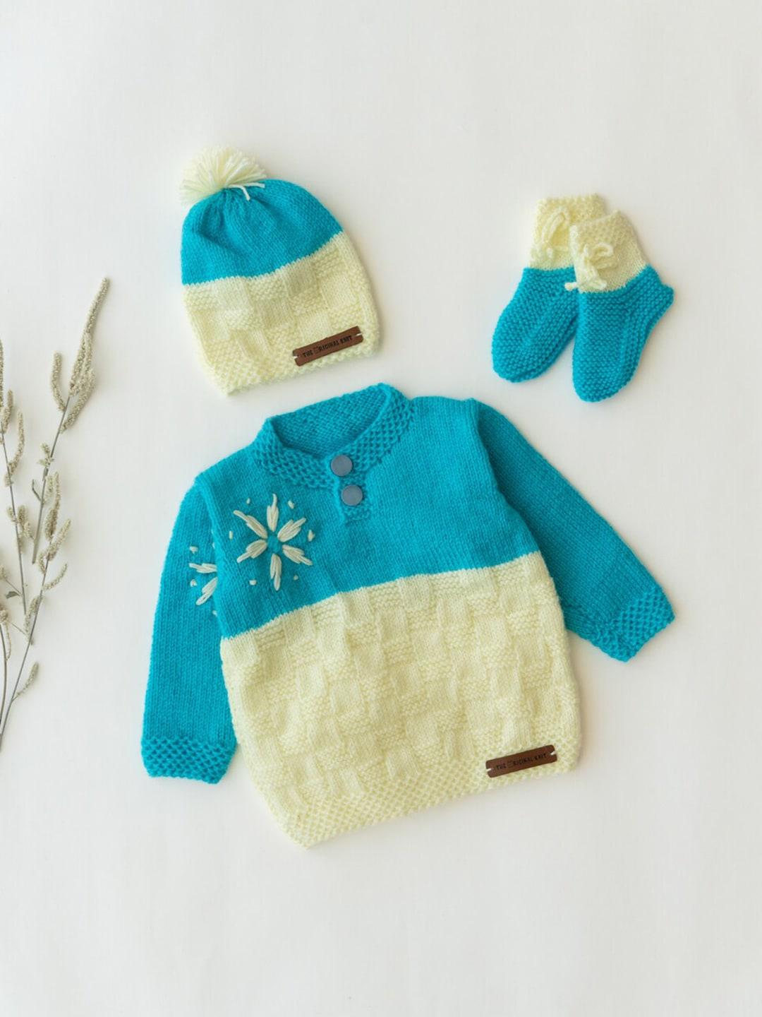 The Original Knit Infant Kids Embroidered Colourblocked Acrylic Pullover Sweater Set