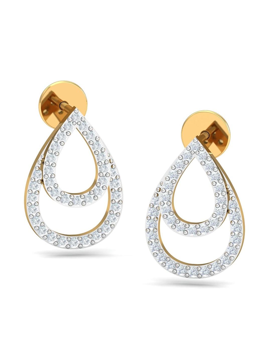 KUBERBOX Pretty Pear 18KT Gold Diamond-Studded Stud Earrings-2.21gm