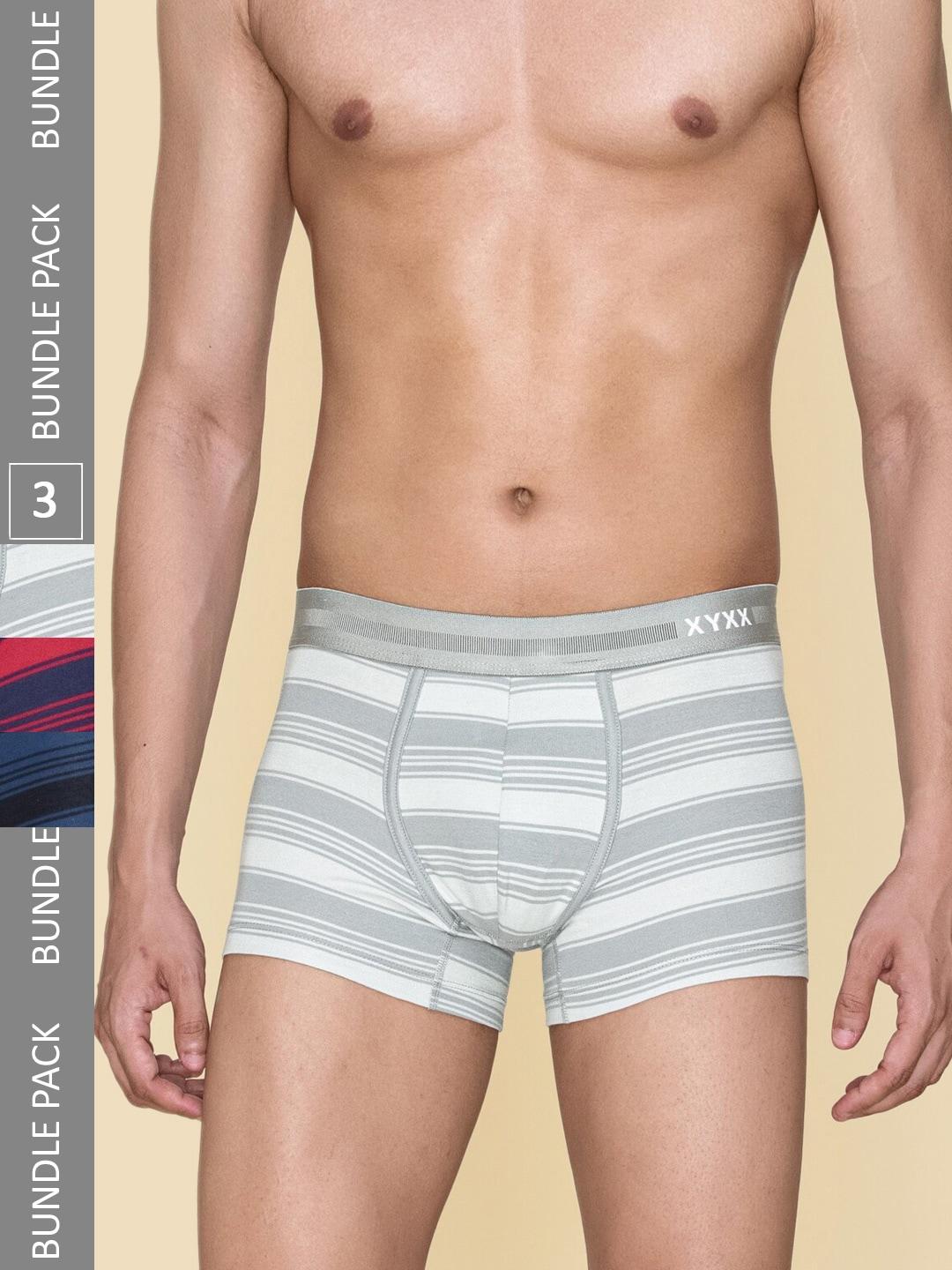 XYXX Pack Of 3 Striped Cotton Mid-RiseTrunks XYTRNK3PCKN842