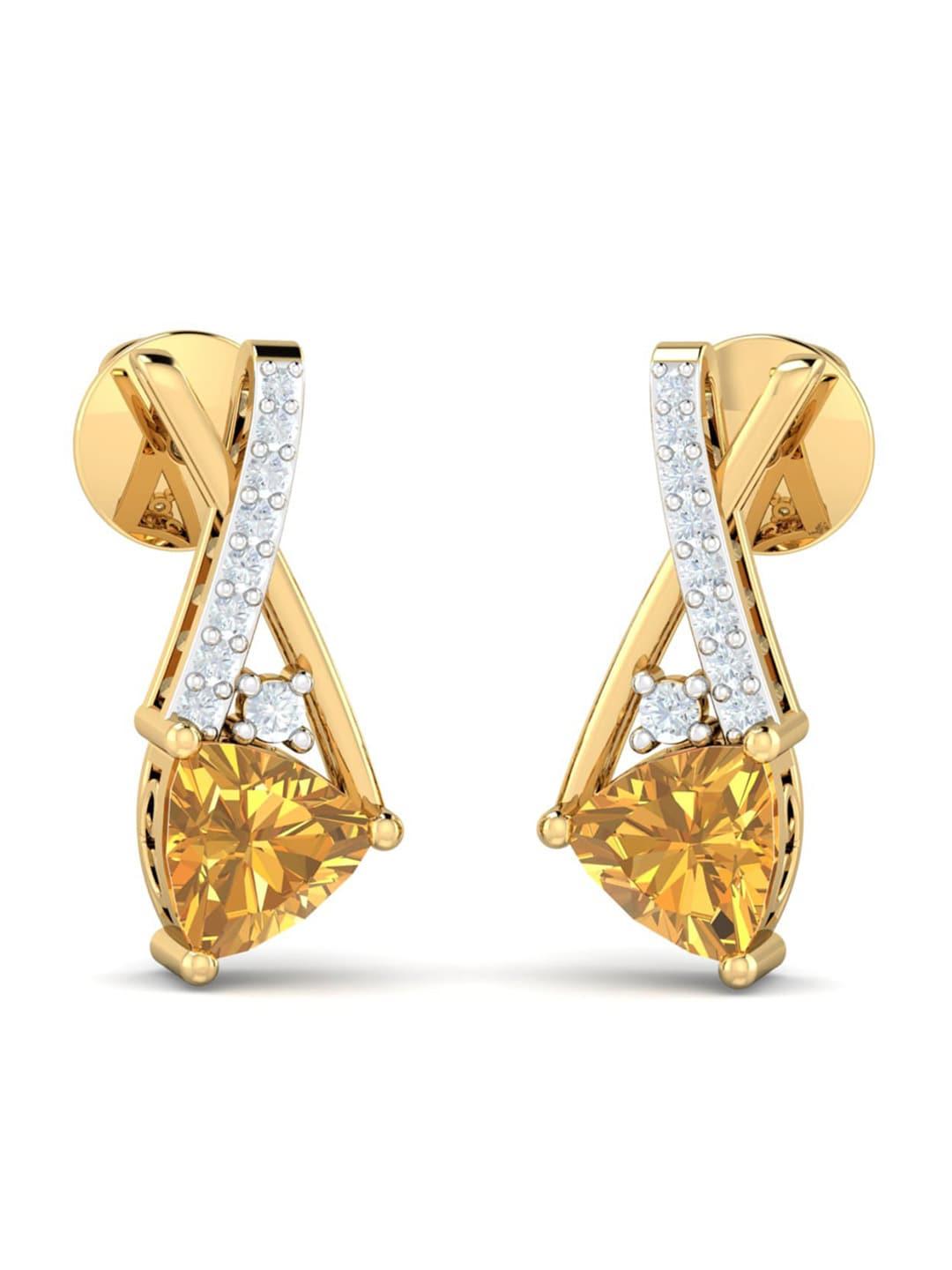 KUBERBOX Citrine Emine 18KT Gold Diamond-Studded & Citrine Earrings - 2.07gm