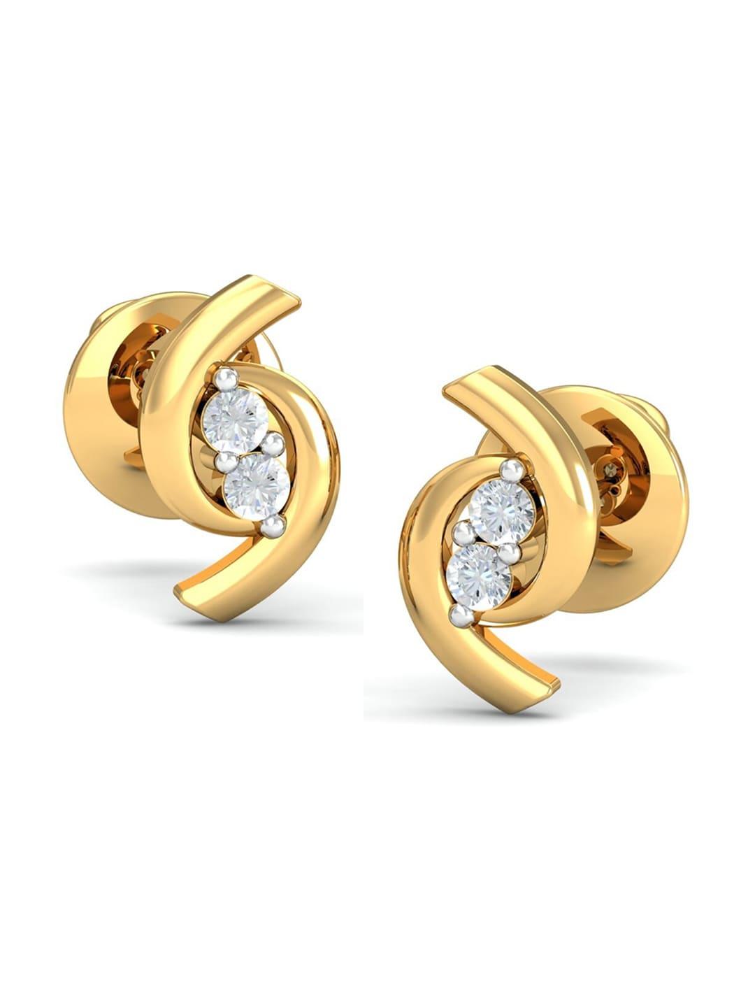 KUBERBOX Clasping Palms 18KT Gold Diamond-Studded Earrings - 1.44gm