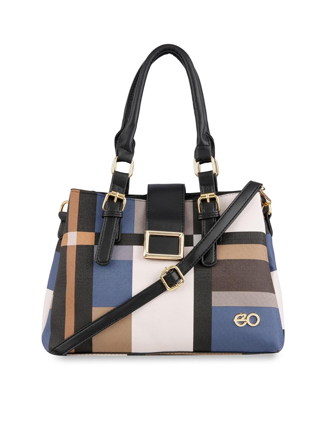E2O Blue Colourblocked PU Shopper Handheld Bag with Applique