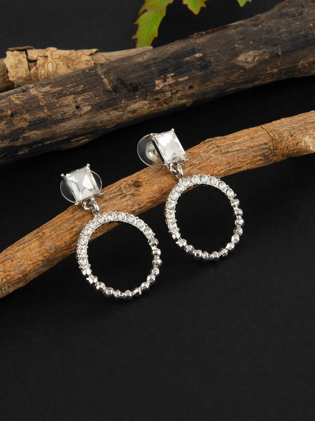 E2O Silver-Plated Contemporary Stone Studded Drop Earrings