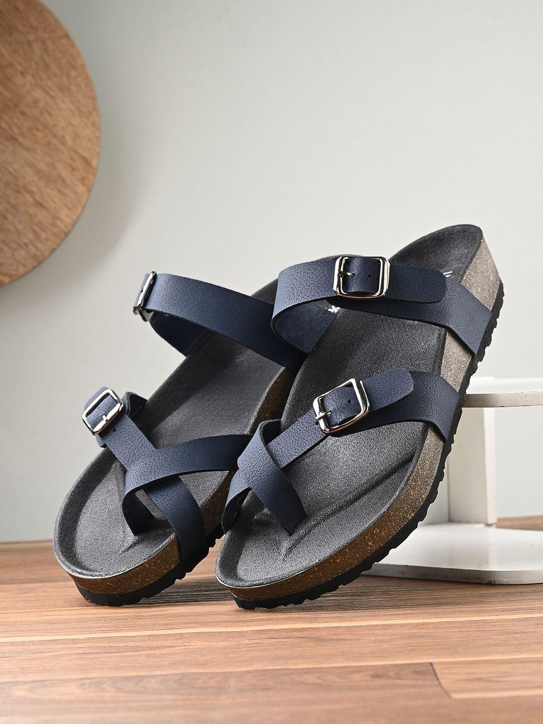 UNDERROUTE Men One Toe Two Strap Comfort Sandals With Buckle Detail