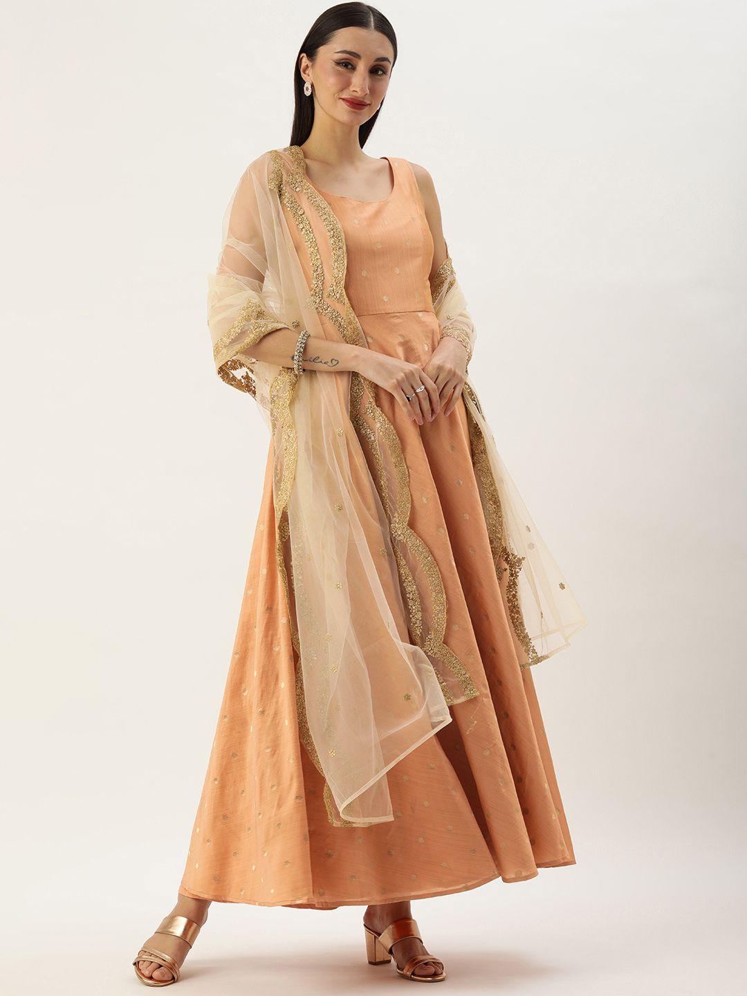 Ethnovog Woven Design Jacquard Gown with Dupatta