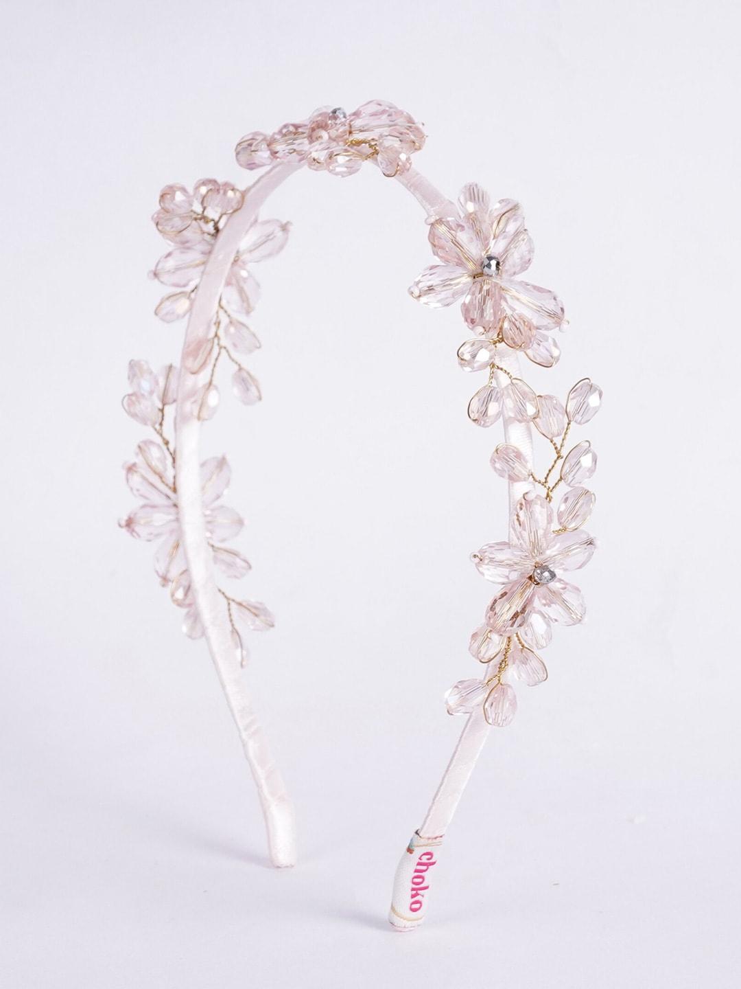 Choko Girls Pink & Silver Floral Embellished Hairband