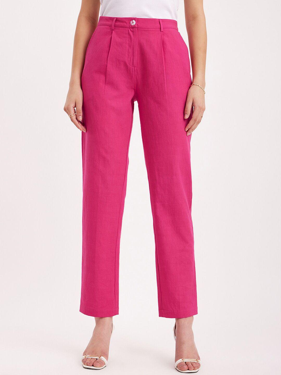 FableStreet Women Straight Fit Pleated Trousers
