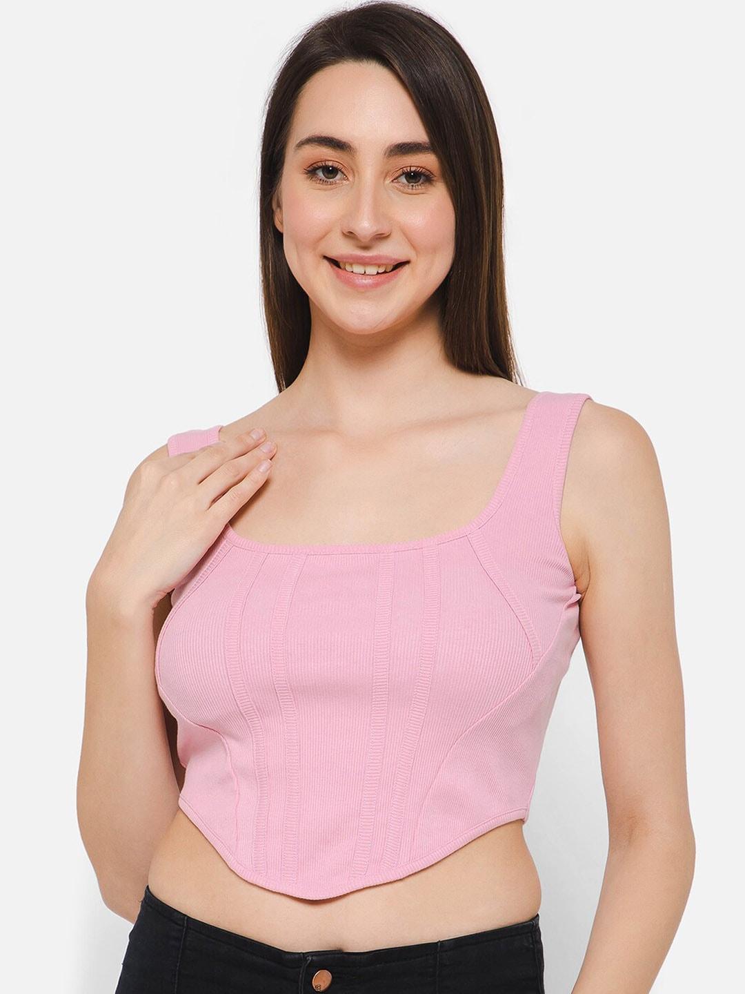 clovia-pink-shoulder-straps-cotton-fitted-crop-top