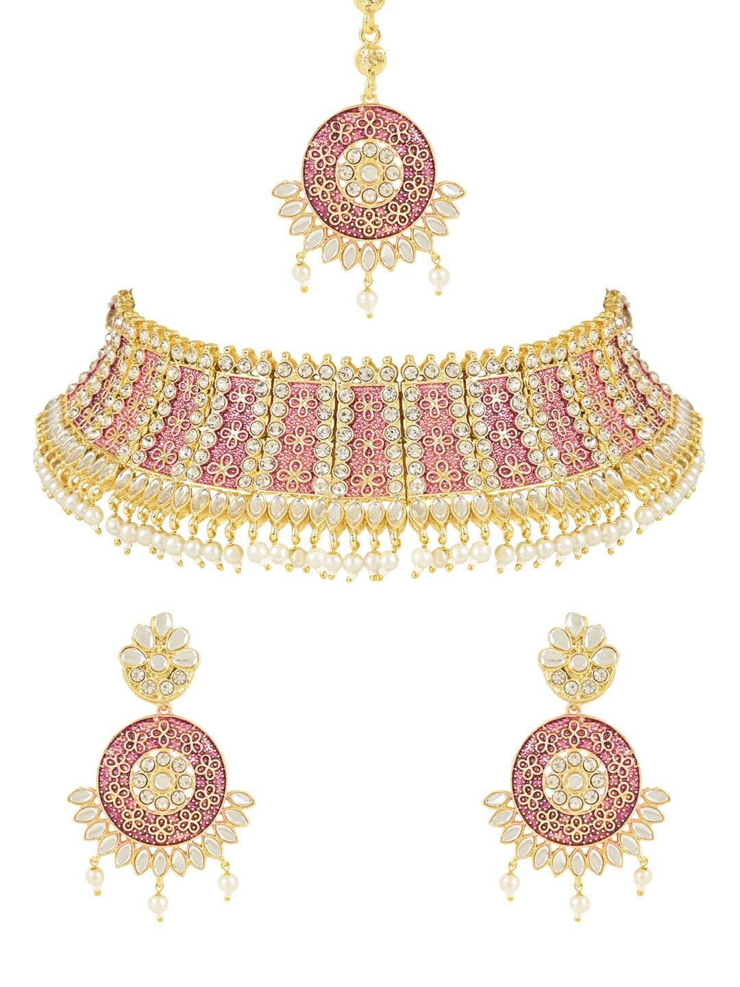 I Jewels Gold-Plated Kundan-Studded & Beaded JewellerySet