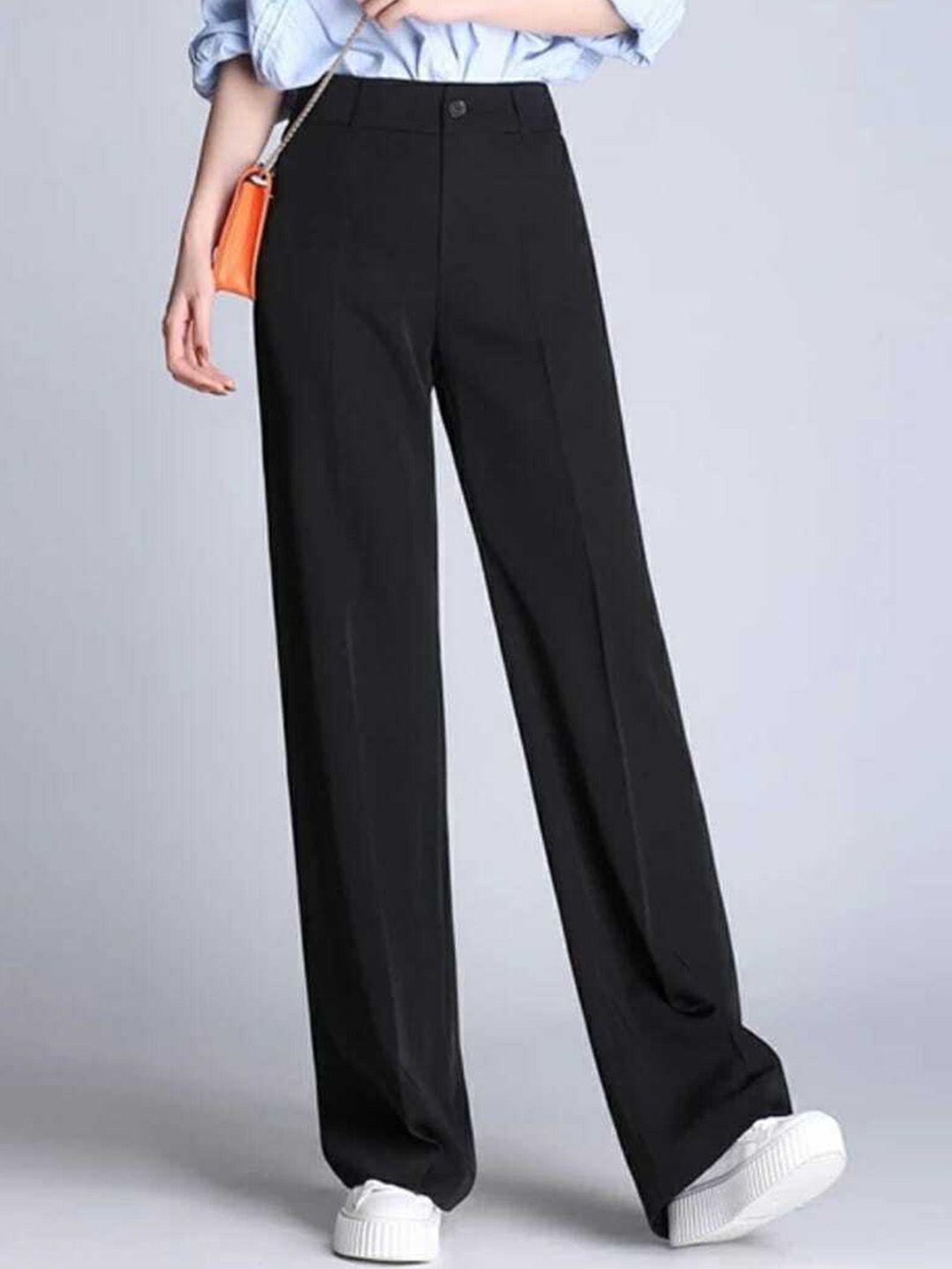 Next One Women Black Smart Straight Fit High-Rise Easy Wash Trousers