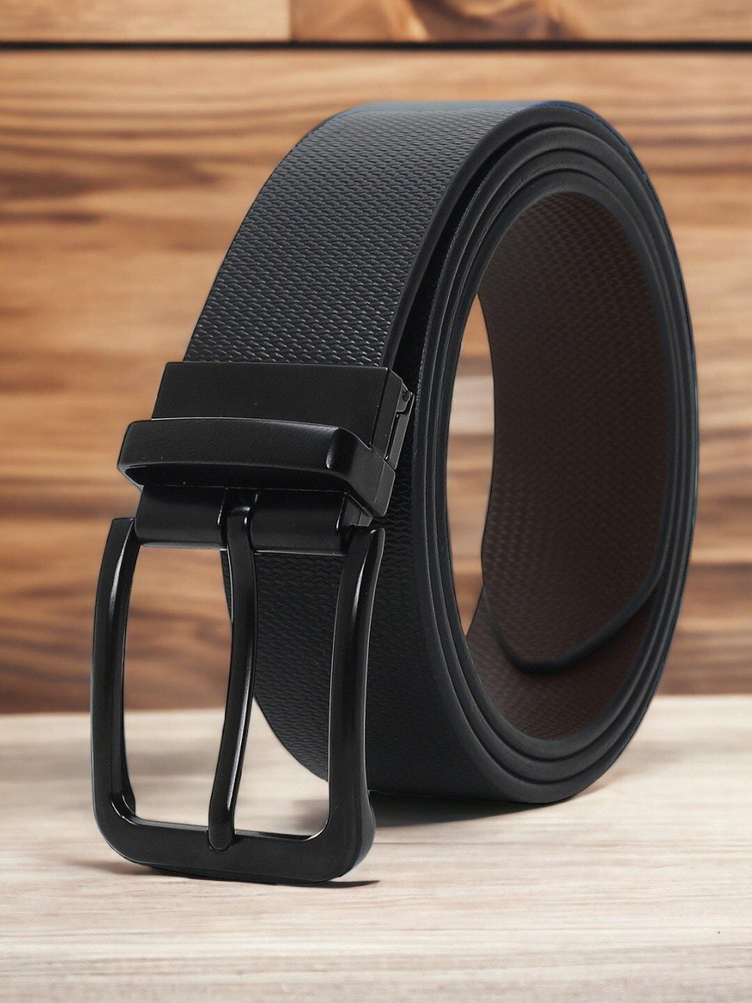 CRUSSET Men Black Textured Leather Reversible Formal Belt