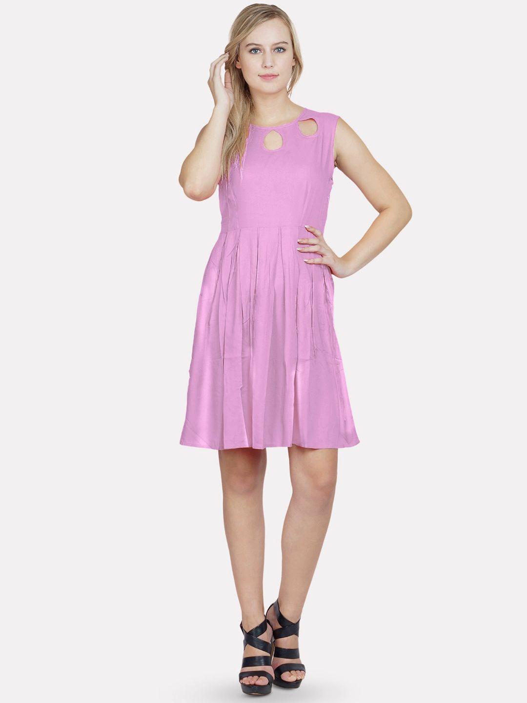 patrorna-pleated-cut-outs-detail-round-neck-sleeveless-cotton-casual-fit-&-flare-dress
