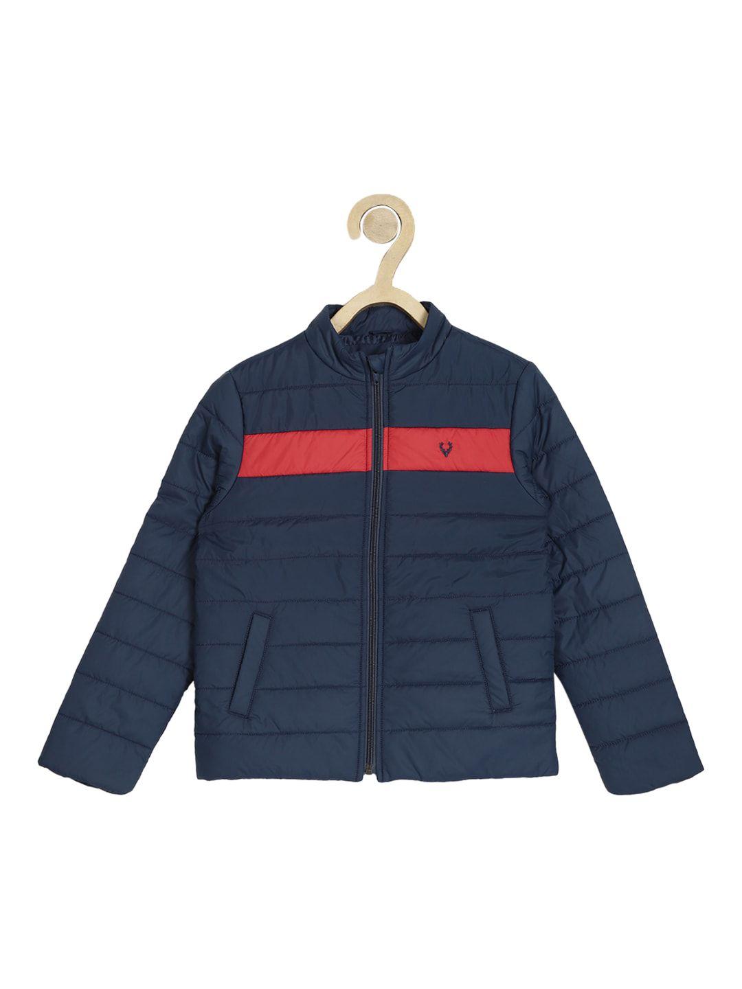 Allen Solly Junior Boys Navy Blue Colourblocked Puffer Jacket with Patchwork