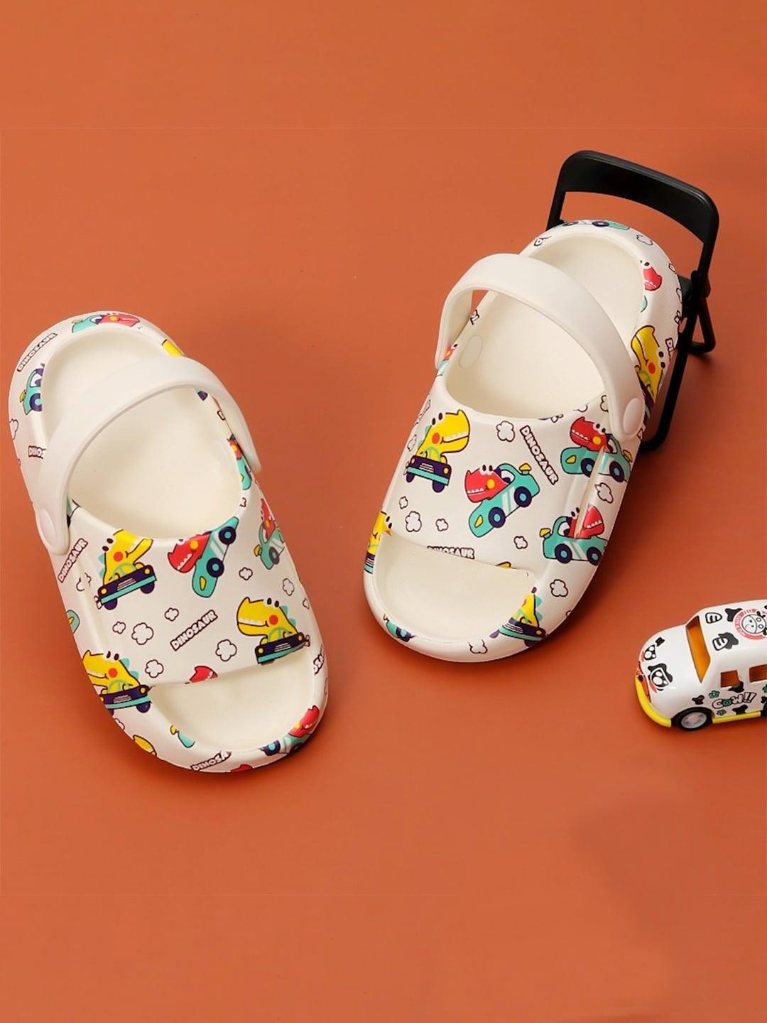 Yellow Bee Boys White Printed Rubber Sliders