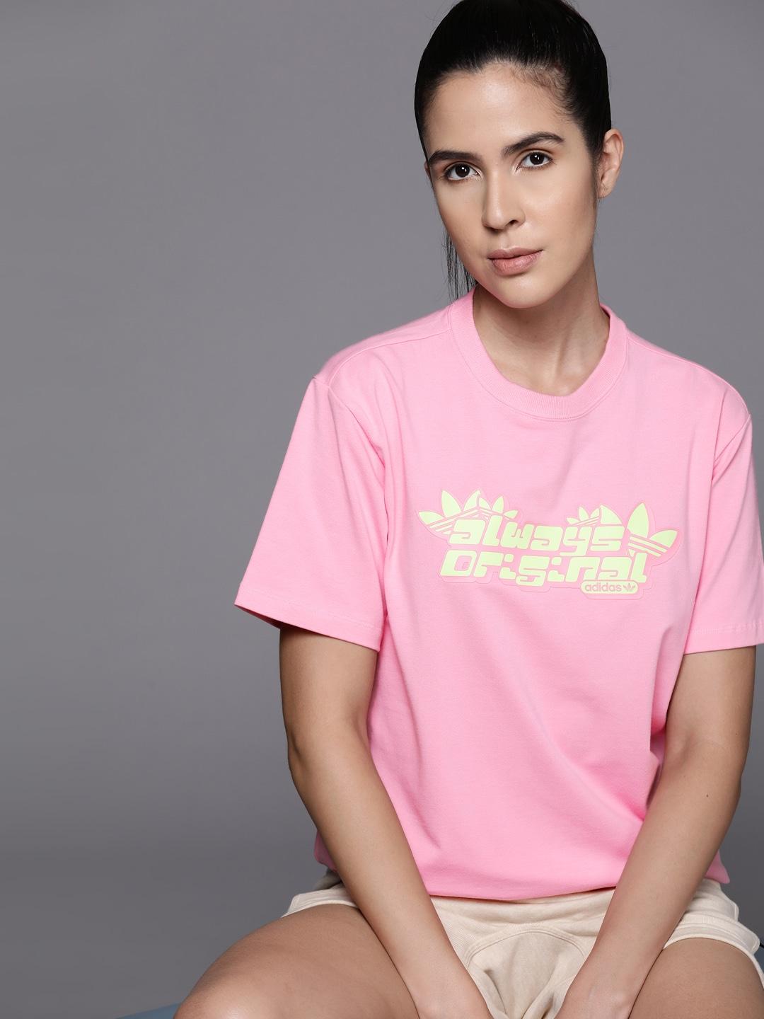ADIDAS Originals Women Brand Logo Printed Drop-Shoulder Sleeves T-shirt