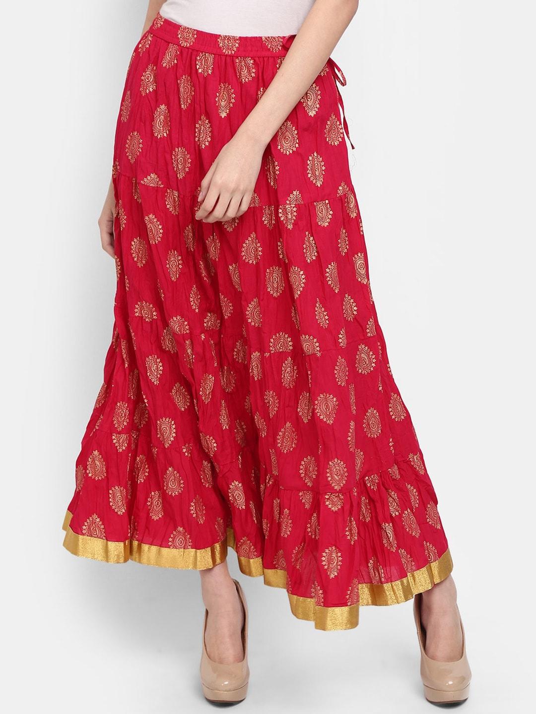 V-Mart Ethnic Motifs Printed Midi Flared Cotton Skirt