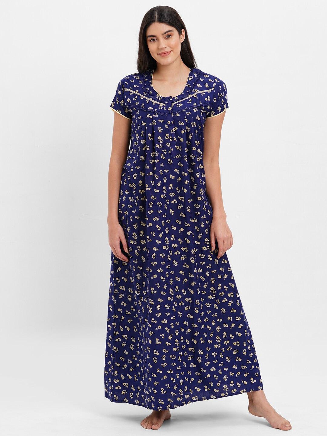 Sweet Dreams Navy Blue Floral Printed Maxi Nightdress
