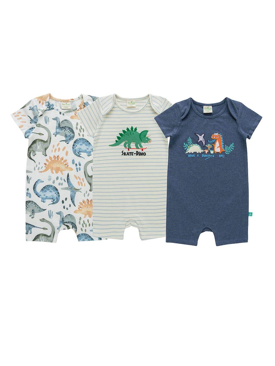 JusCubs Infant Boys Pack of 3 Printed Cotton Rompers