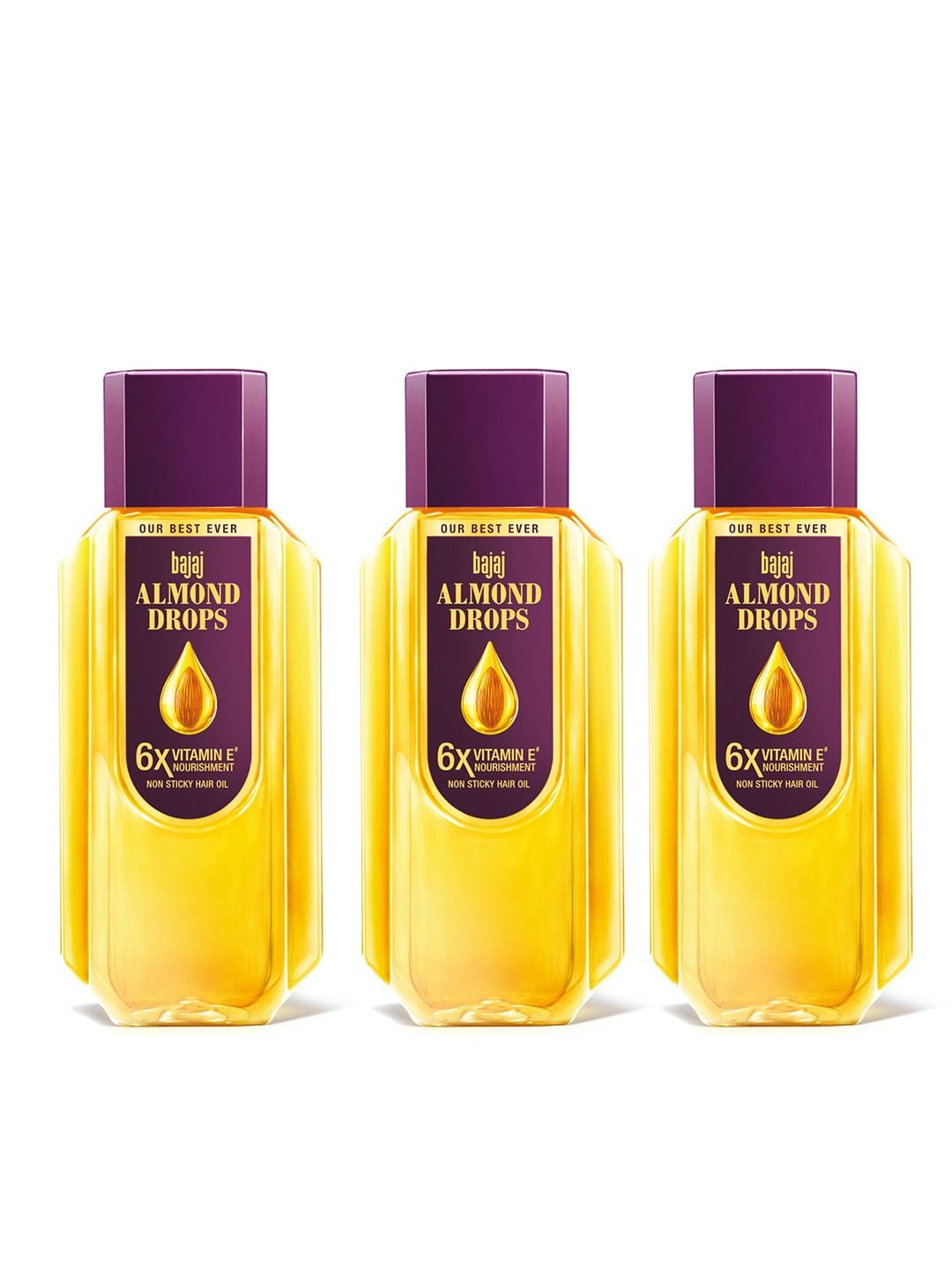 BAJAJ CONSUMER CARE Set of 3 Almond Drops 6X Vitamin E Non-Sticky Hair Oil - 475ml Each