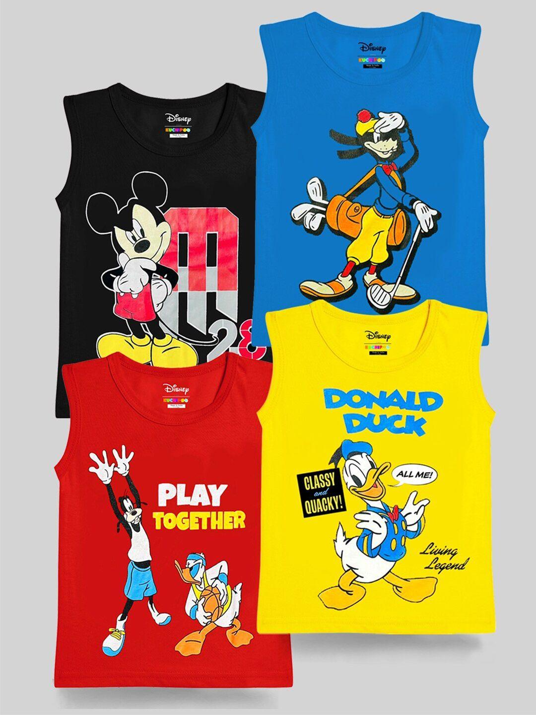 KUCHIPOO Boys Pack Of 4 Mickey & Friends Printed Sleeveless Cotton T-shirts