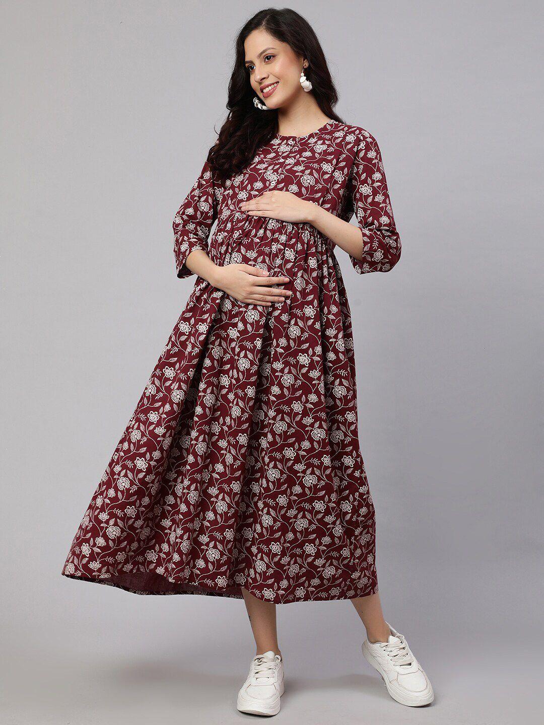nayo-burgundy-floral-print-maternity-empire-midi-dress
