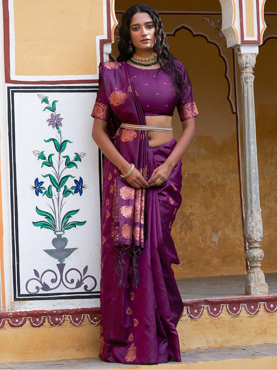 Janasya Ethnic Motifs Woven Design Zari Silk Blend Kanjeevaram Saree