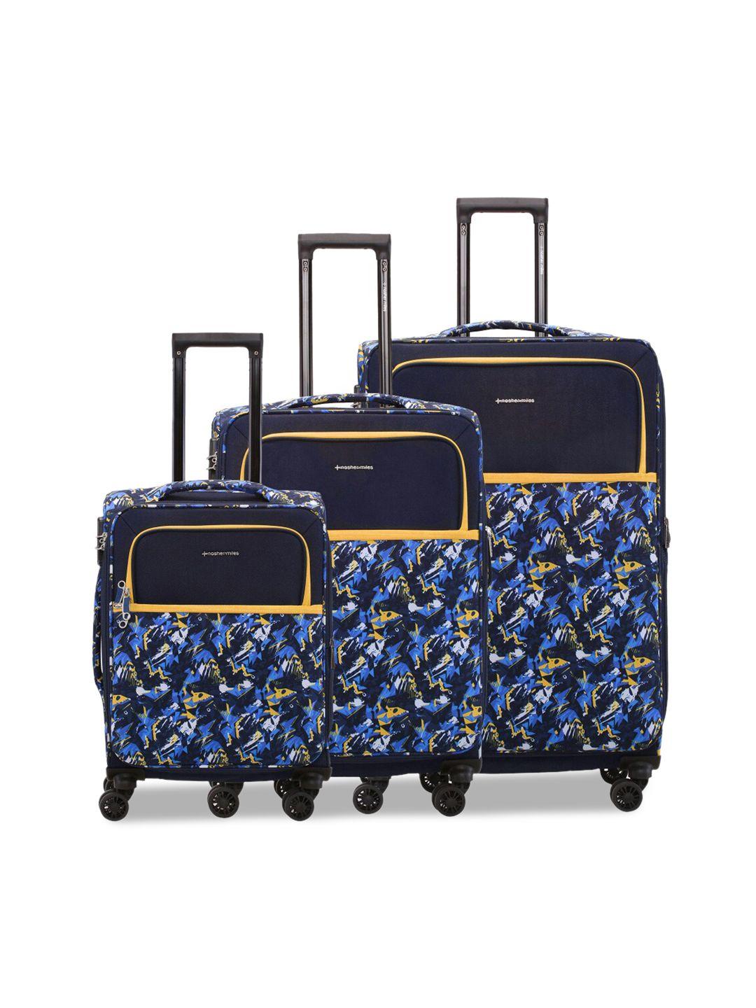 Nasher Miles Unisex Set Of 3 Printed Soft-Sided Cabin & Medium & Large Trolley Suitcase