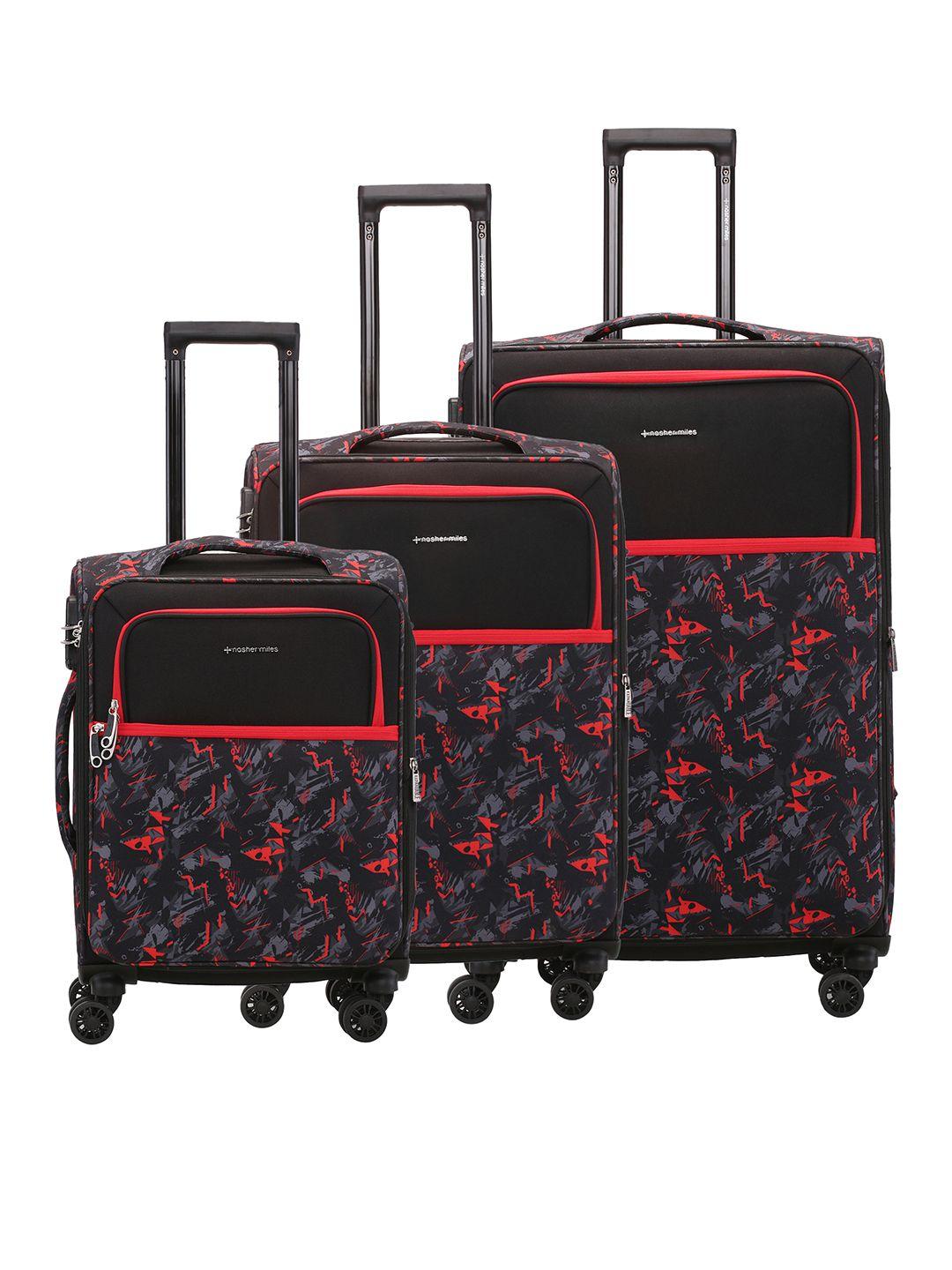 Nasher Miles Unisex Set Of 3 Printed Water Resistant Soft-Sided  Trolley Suitcase