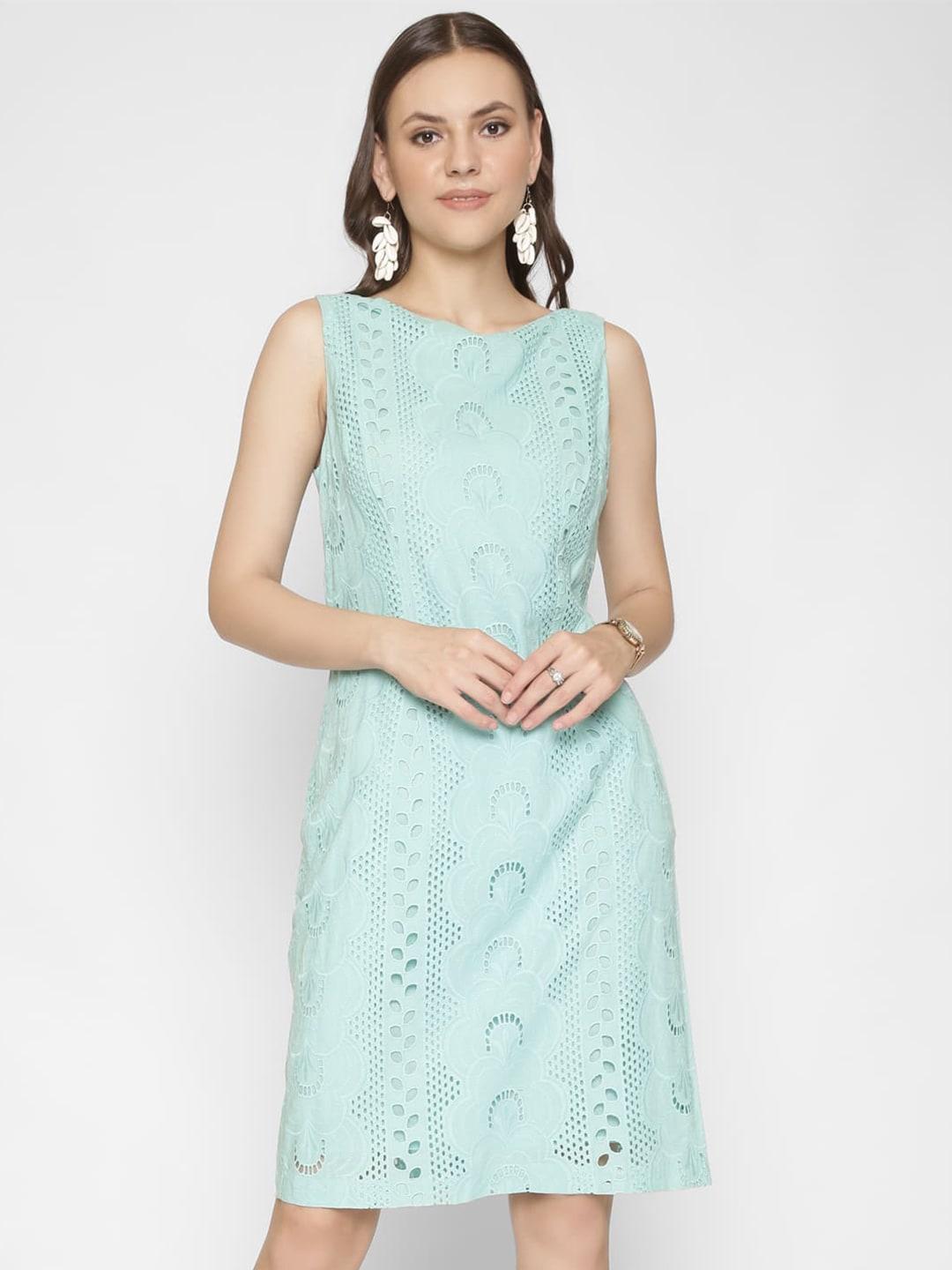 250 DESIGNS Self Design Schiffli Cotton A-Line Dress