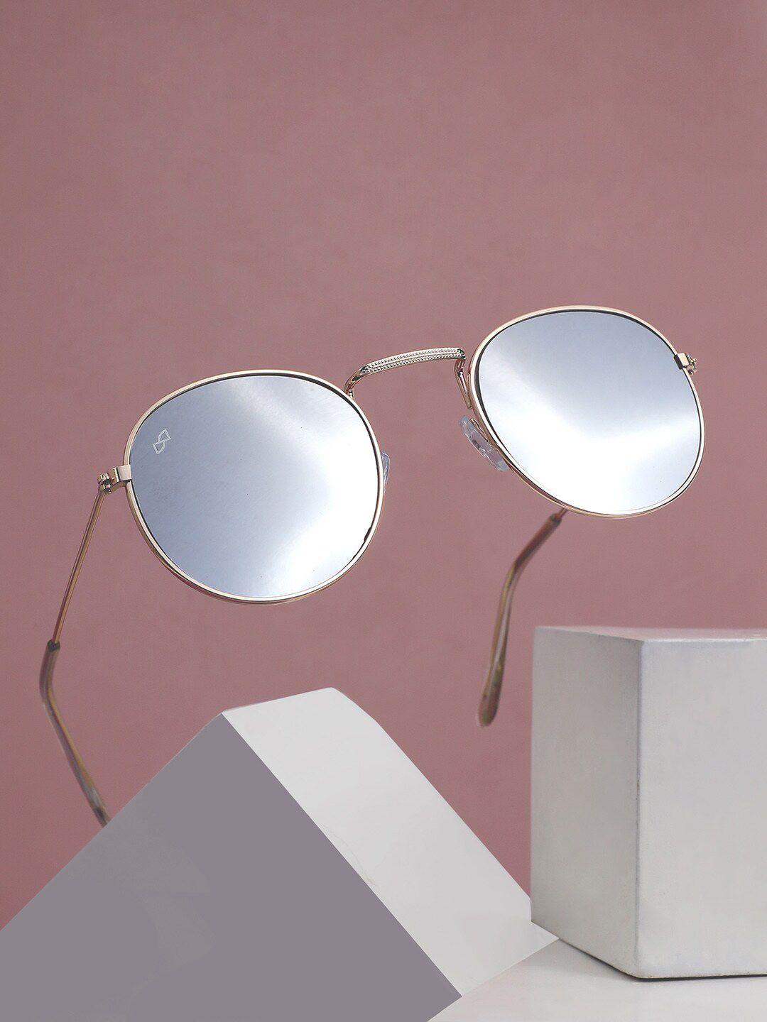 HAUTE SAUCE by Campus Sutra Women Mirrored Lens & Silver-Toned Round Sunglasses with Polarised Lens