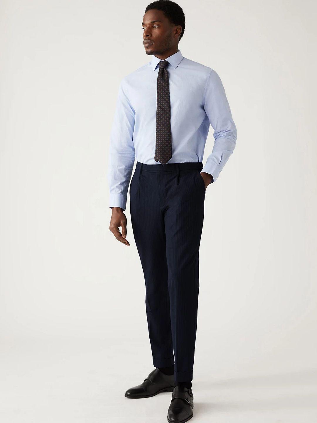 marks-&-spencer-men-striped-pleated-formal-trousers