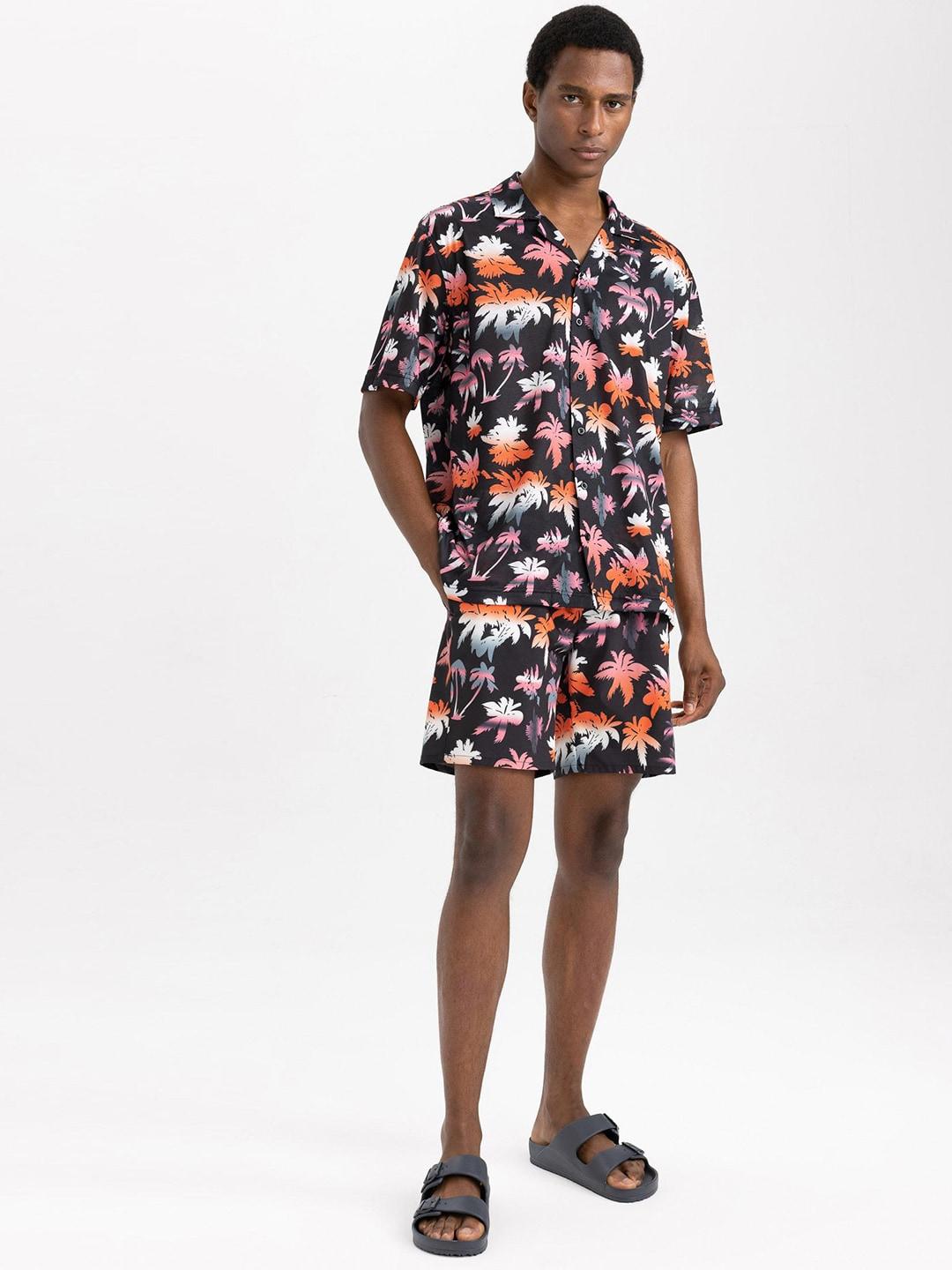 DeFacto Tropical Printed Shirt With Shorts Night Suit