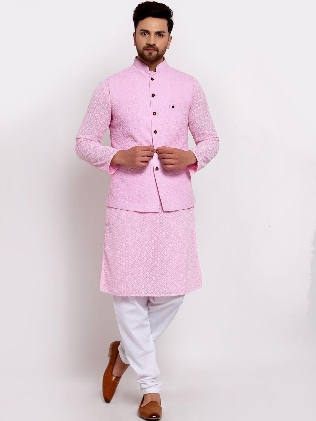 MOHANLAL SONS Mandarin Collar Woven Ethnic Pattern Georgette Slim-Fit Nehru Jacket