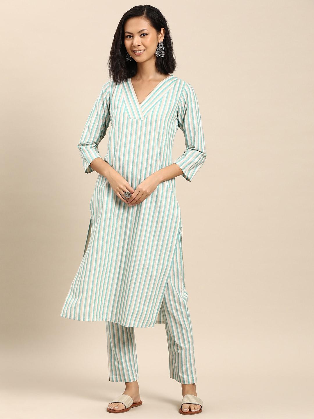 anayna-women-striped-regular-pure-cotton-kurta-with-trousers
