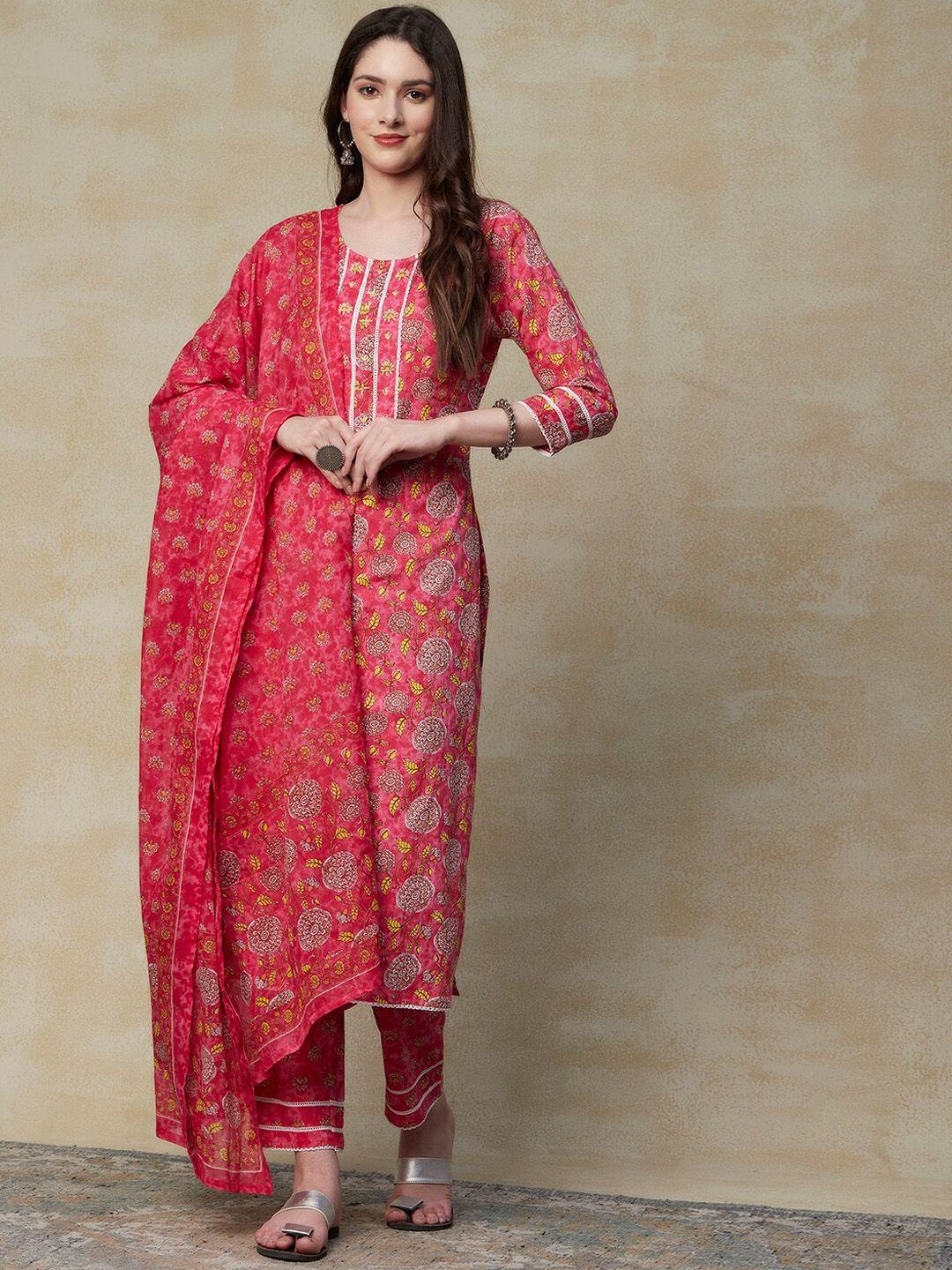 fashor-floral-printed-pure-cotton-kurta-with-trousers-&-with-dupatta