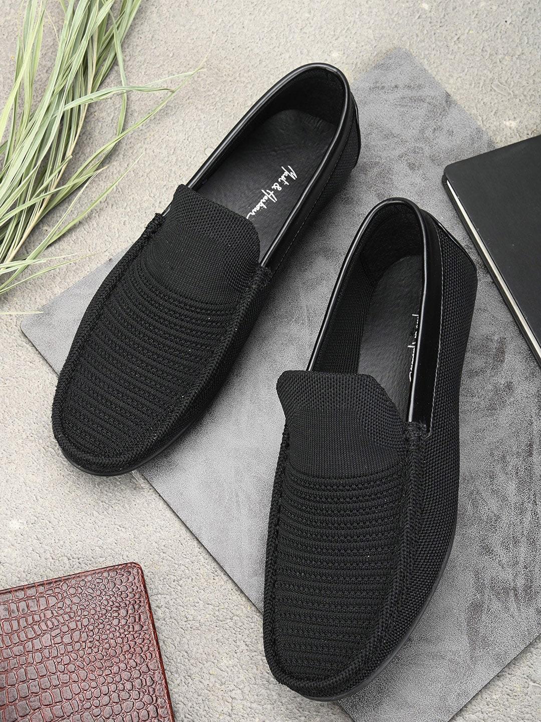 Mast & Harbour Men Black Textured Lightweight Comfort Insole Mesh Knitted Penny Loafers