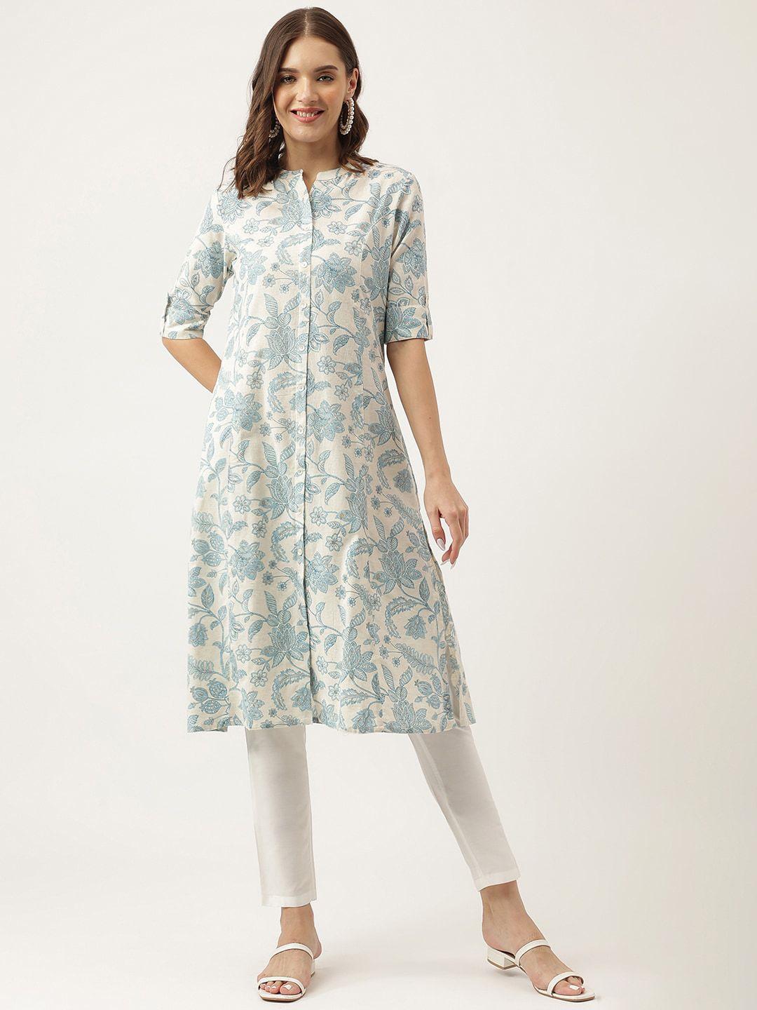 divena-floral-printed-mandarin-collar-roll-up-sleeve-cotton-pastel-a-line-kurta