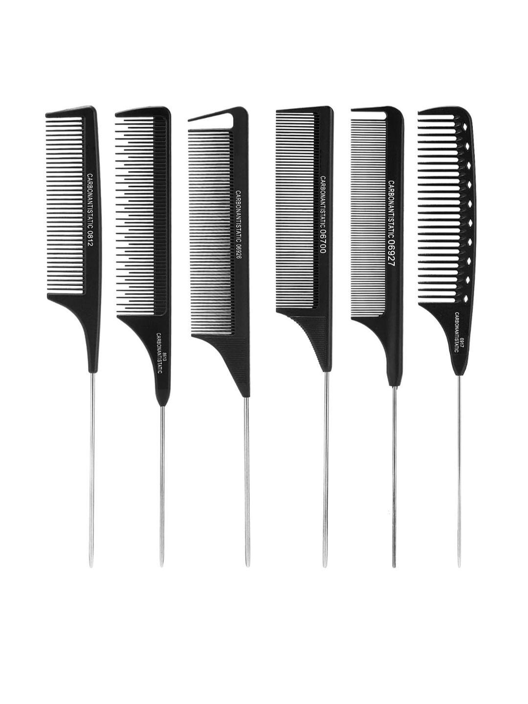 feelhigh-set-of-6-carbon-fiber-&-stainless-steel-hair-combs---black