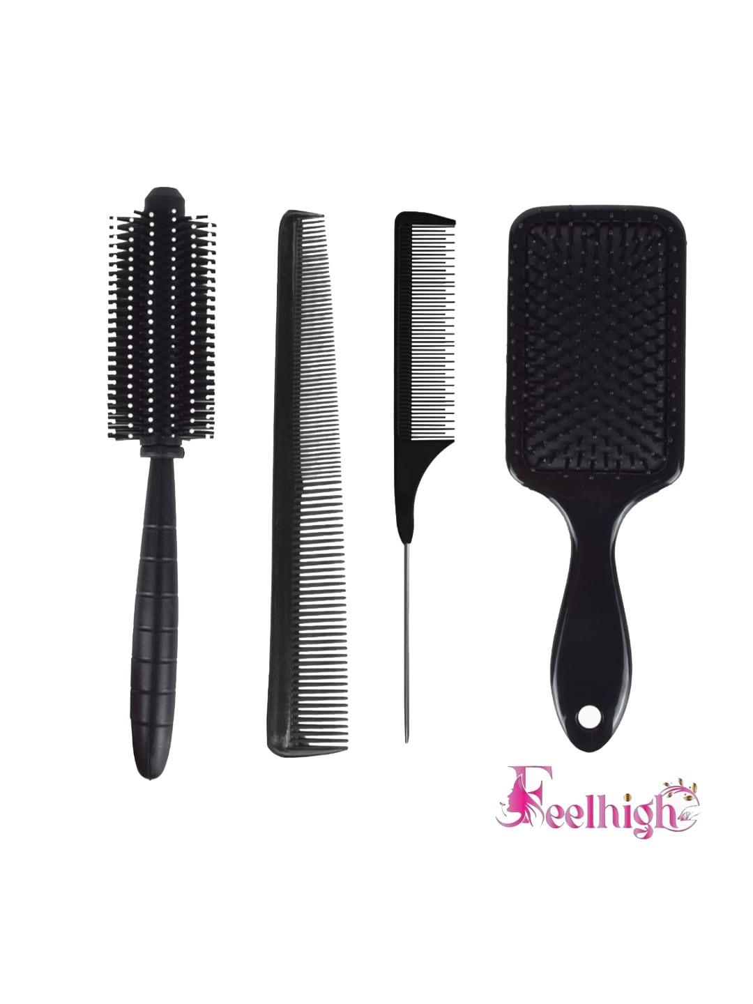 feelhigh-set-of-4-carbon-fiber-barber-hair-cutting-styling-brush-&-combs---black