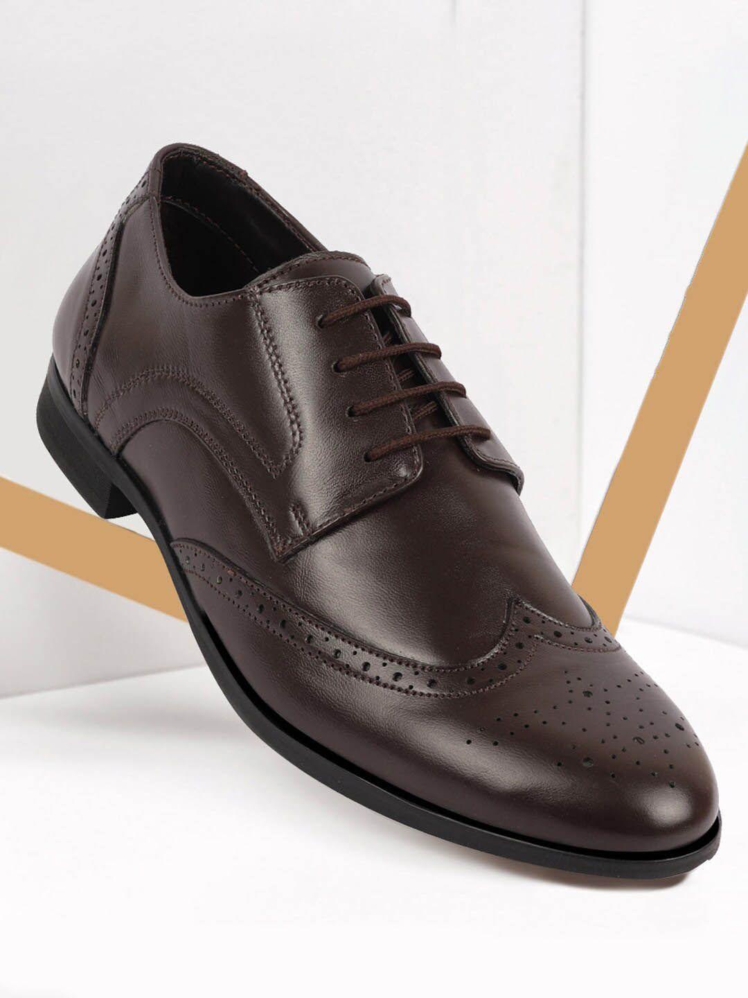 FAUSTO Men Textured Leather Formal Brogues