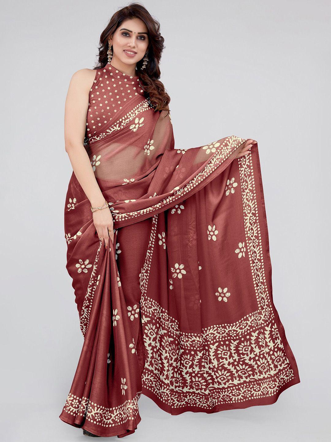 mirchi-fashion-maroon-&-white-batik-printed-block-print-saree