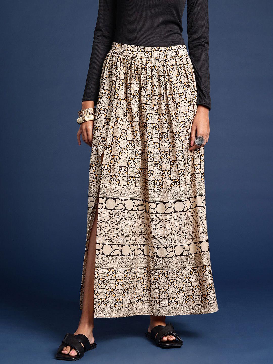taavi-ethnic-printed-pure-cotton-kalamkari-maxi-a-line-skirt-with-gathers
