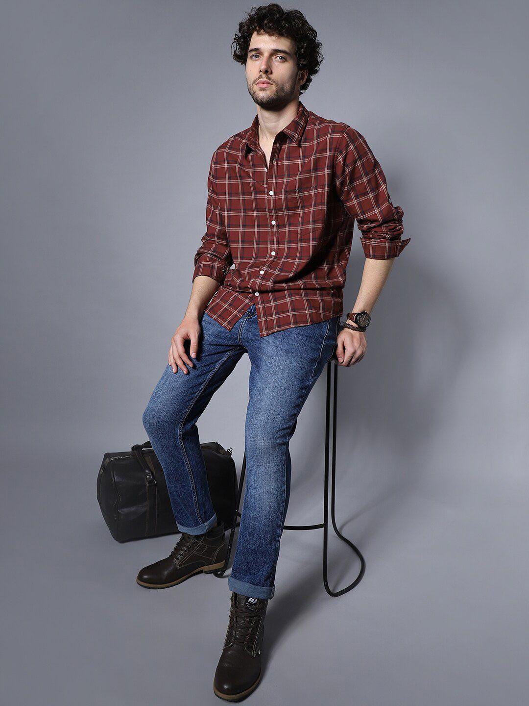 high-star-classic-regular-fit-grid-tarttersall-checked-opaque-cotton-casual-shirt