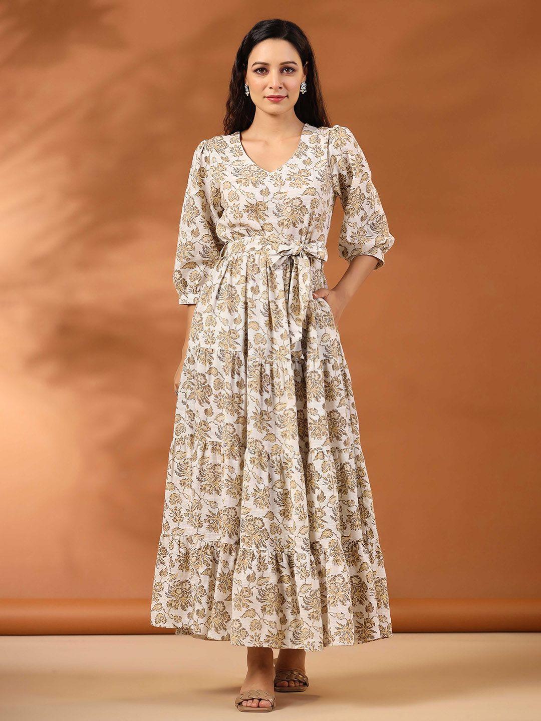 jaipur-kurti-floral-printed-v-neck-puff-sleeves-tiered-cotton-maxi-dress